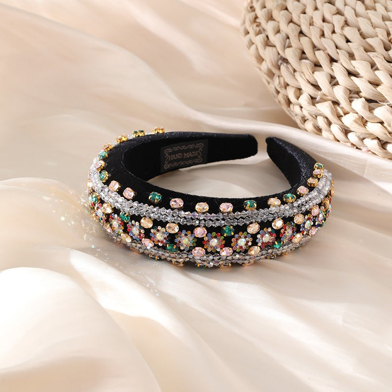 Retro Baroque colored glass drill sponge hair hoop