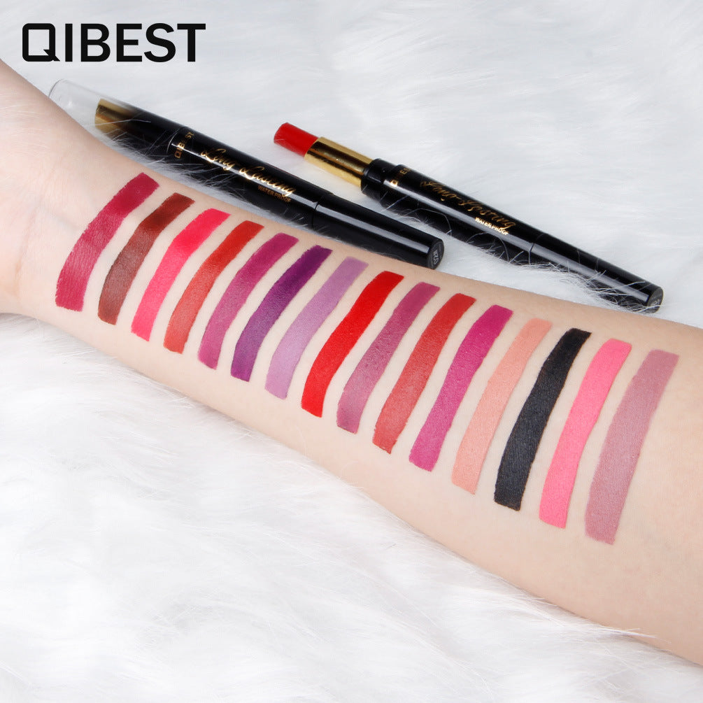 QIBEST Double-Ended Lipstick Pen Moisturizing Matte Matte Lipstick + Lip Liner Rotating Lip Liner