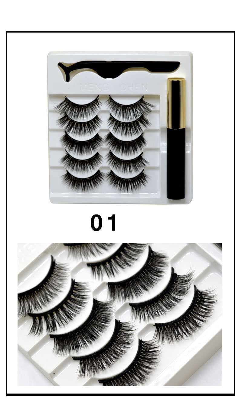 5pairs Magnet Eyelash Magnetic Liquid Eyeliner& Magnetic False Eyelashes & Tweezer Set Waterproof Long Lasting Eyelash Extension