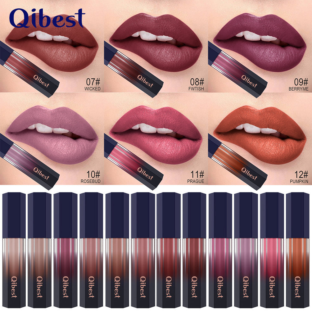 Lip Glaze Qibest Liquid Mist Matte Lipstick Does Not Fade Non-stick Cup Easy-to-Apply Lip Gloss