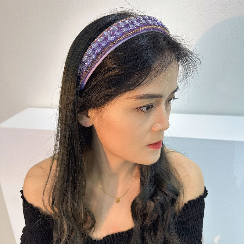 Double row geometric circular purple rhinestone women's fashionable hair compression headband