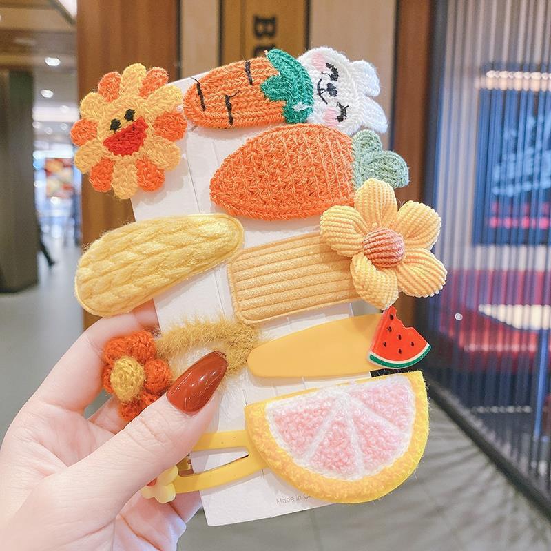 Milk Coffee Color Children's Plush Hairpin Net Red Bangs Side Hair Clip Autumn And Winter Lovely Japanese Clip