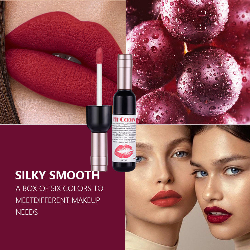 Fit Colors Red Wine Bottle Non Stick Cup Matte Lip Gloss Fog Face Velvet Lip Gloss Liquid Lipstick 6 Pcs Set