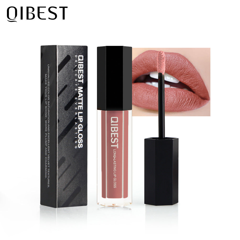 QIBEST Makeup Hexagonal Lip Gloss Matte Matte Lasting Lip Gloss Non-stick Liquid Lipstick