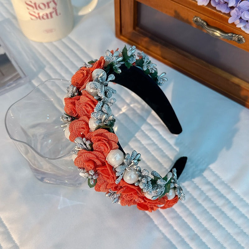 Fashionable Baroque Fabric Rose Pearl Flower Headband