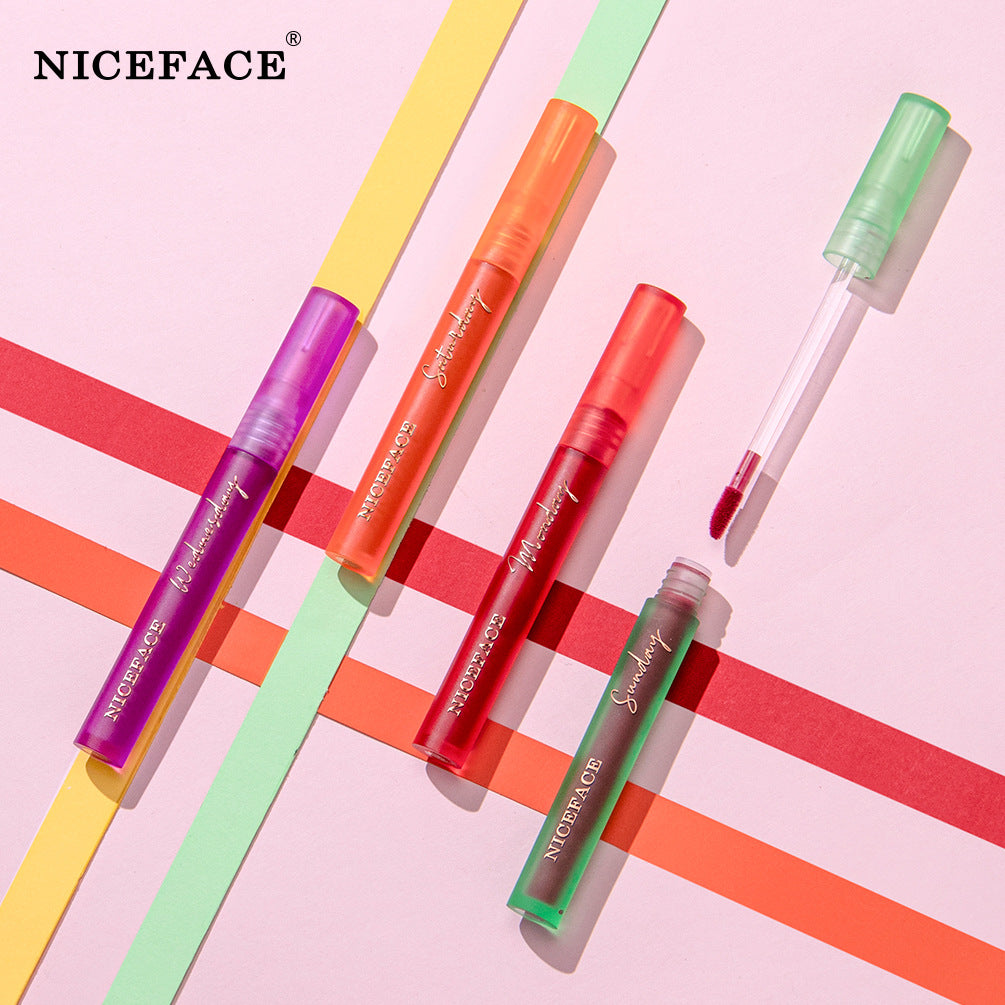 Niceface Weekly Lip Gloss 7 Sticks Lip Gloss Velvet Matte Lip Gloss Set Matte Non-Stick Cup Waterproof Makeup