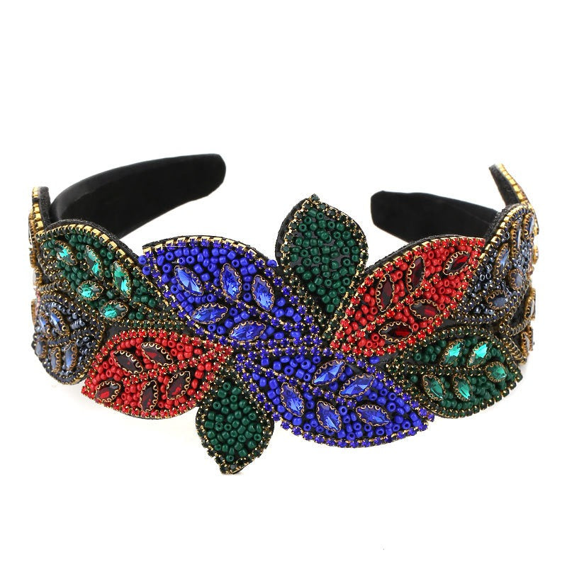 Handmade Heavy Craft Inlaid Water Diamond Rice Ball Head Hoop