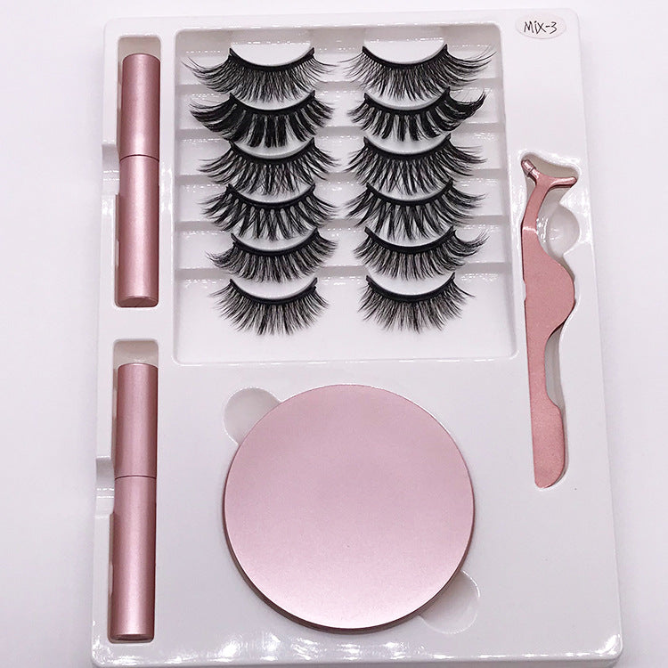 Eight Pairs Of Magnet False Eyelashes With Round Box Mirror Magnetic Iron-Absorbing Stone Eyelashes Magnetic Eyeliner Liquid Eyelashes