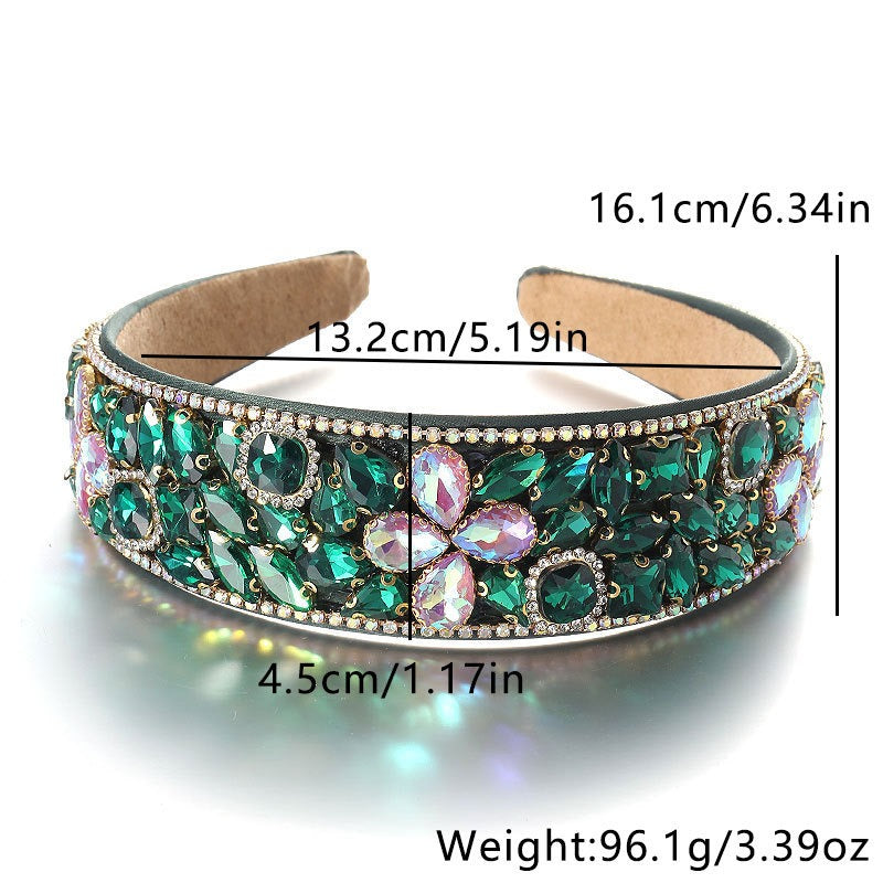 Fashionable diamond inlaid four leaf clover Baroque retro full inlaid rhinestone sponge headband