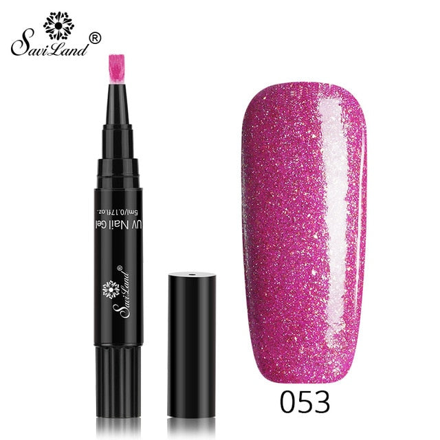 Saviland Newest 3 In 1 Gel Nail Varnish Pen Glitter One Step Nail Art Gel Polish Hybrid 60 Colors Easy To Use UV Gel Lacquer