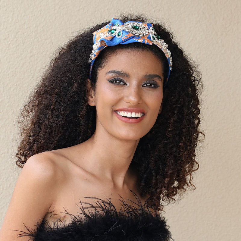 Handmade heavy industry fabric with diamond inlaid hair bands for women