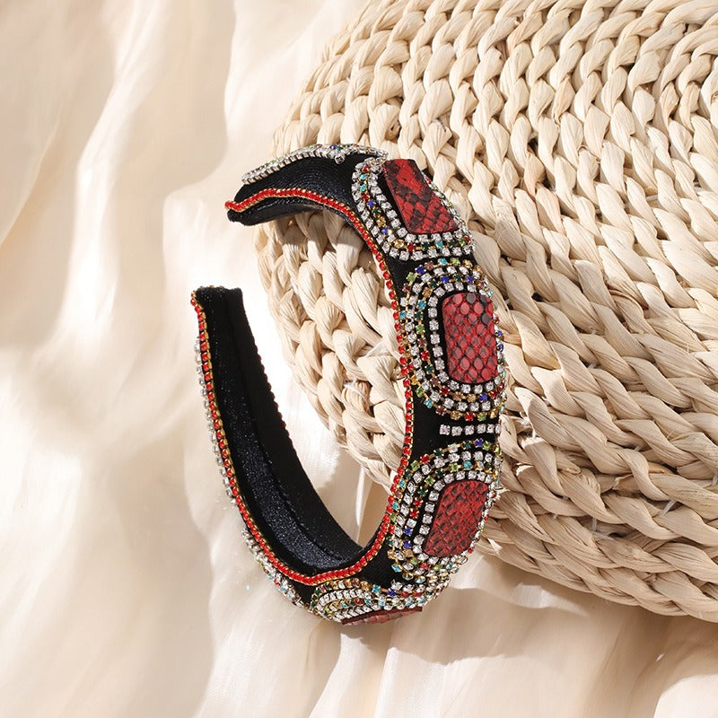 Fashionable colorful diamond sponge hair hoop women's wide brimmed Baroque hair accessories