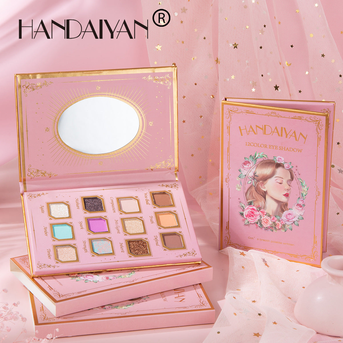 HANDAIYAN 12 Color Eye Shadow Palette Retro Niche Eye Shadow Noble With Mirror Matte Pearlescent Powder Eye Shadow