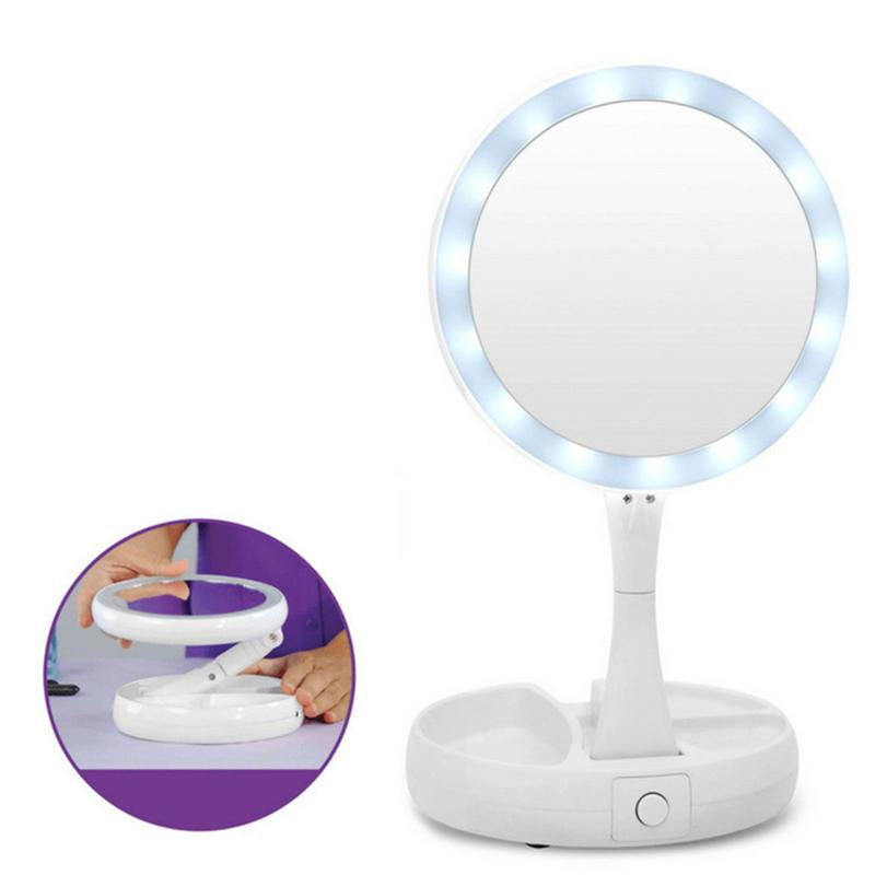 My Fold Away LED Makeup Mirror Double-sided Rotation Folding USB Lighted Vanity Mirror Touch Screen Portable Tabletop Lamp