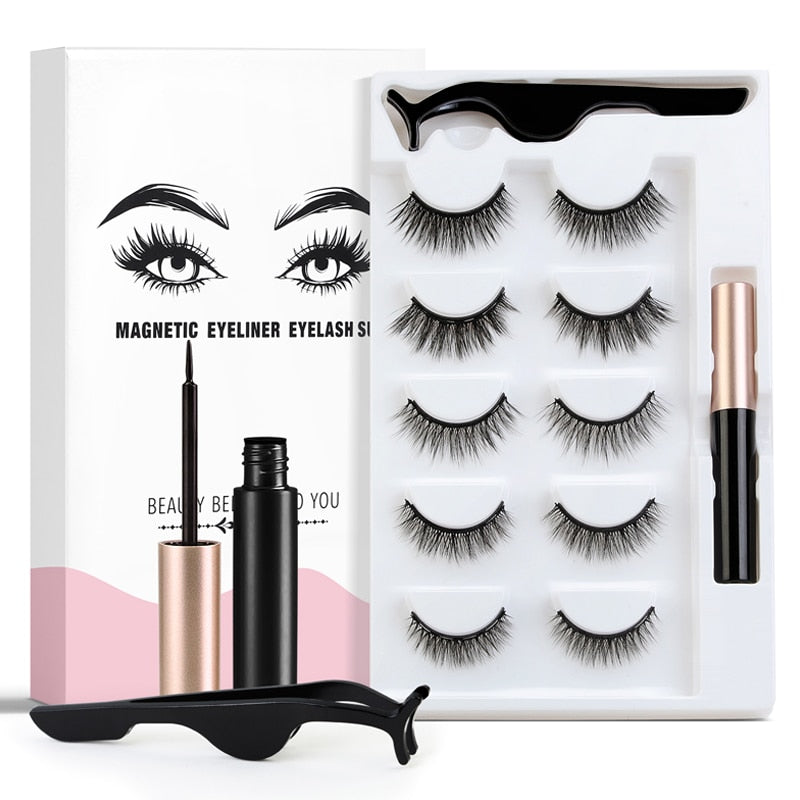 5Pairs 3D Magnetic Eyeliner Liquid False Eyelashes Set Natural/Thick Long Eye Lashes Makeup Lashes Extension Tools Maquillaje