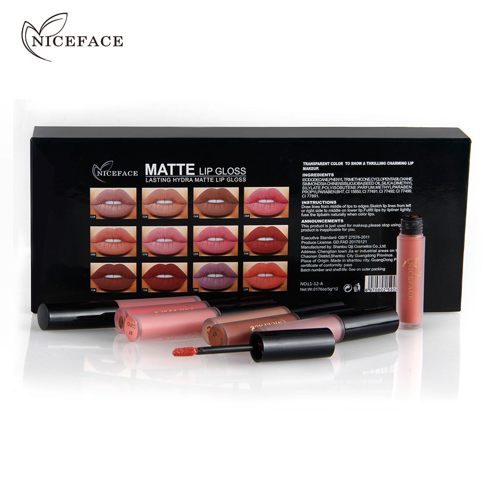 Gift Box Niceface 12 Color Lip Gloss Combination Set Non-Stick Cup Does Not Fade Matte Matte Lipstick