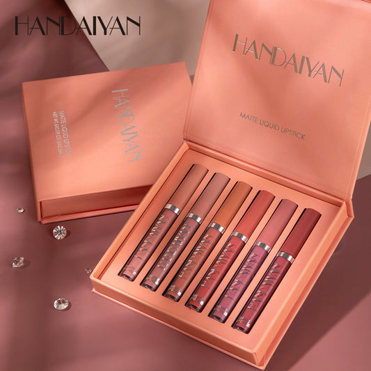 HANDAIYAN 6Pcs Lip Gloss Set Non Stick Matte Lip Gloss Set Gift Box Liquid Lipstick Cosmetic Not Easy To Fade