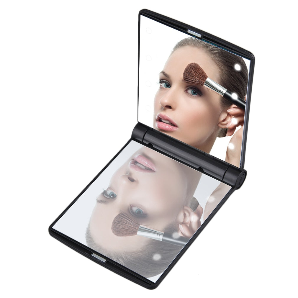 Foldable Makeup Mirrors Lady Cosmetic Hand Folding Portable Compact Pocket Mirror 8 LED Lights Lamps