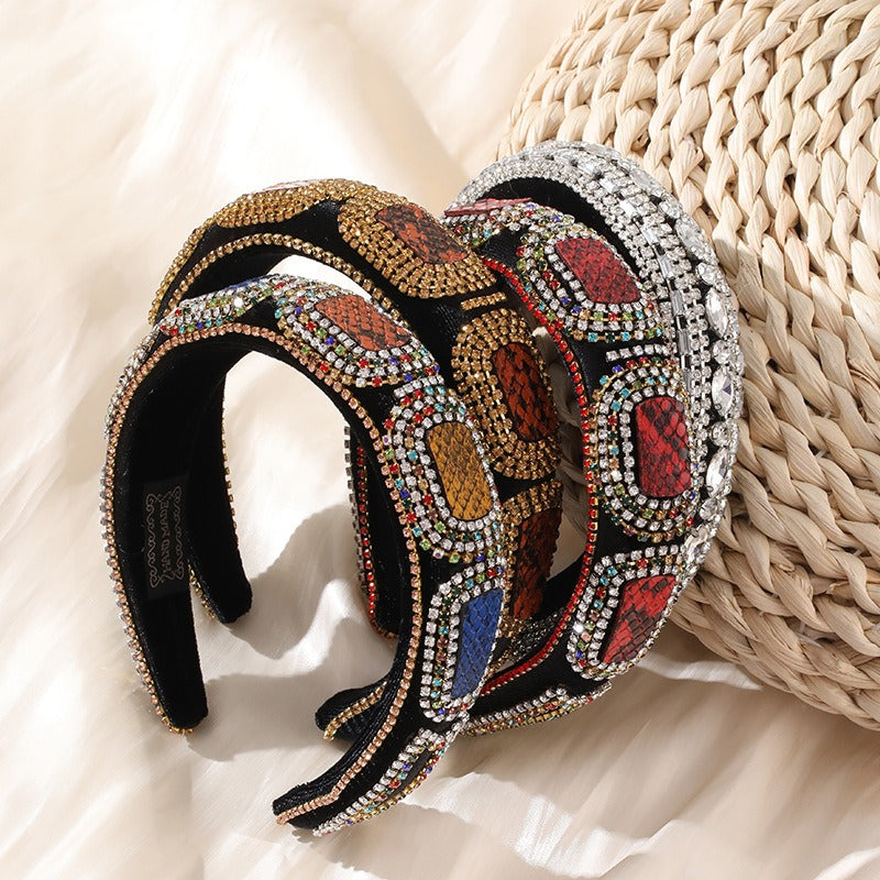 Fashionable colorful diamond sponge hair hoop women's wide brimmed Baroque hair accessories