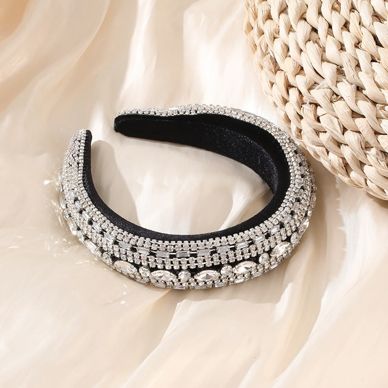 Fashionable colorful diamond sponge hair hoop women's wide brimmed Baroque hair accessories