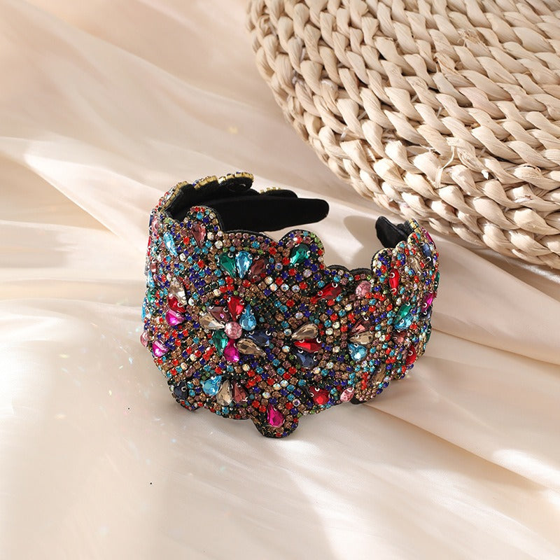 Full Sky Star Glass Diamond Wide Edge Vintage Hair Hoop