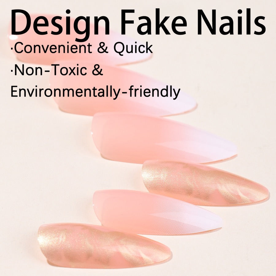 New wearable nail gradient glitter manicure patches almond-shaped nails fake nail patches
