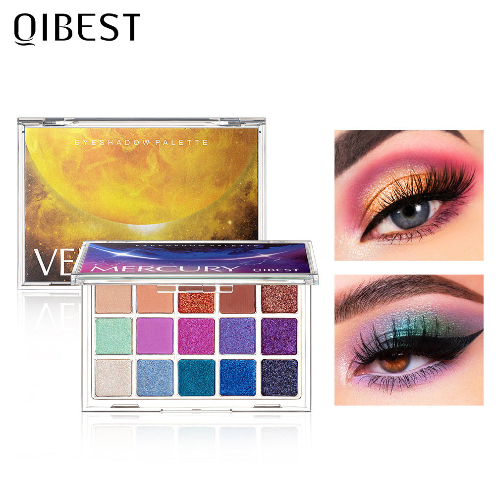 QIBEST Starry Eye Shadow Earth Color Mashed Potato Pearlescent Matte Glitter Eyeshadow Powder 15 Color Eyeshadow