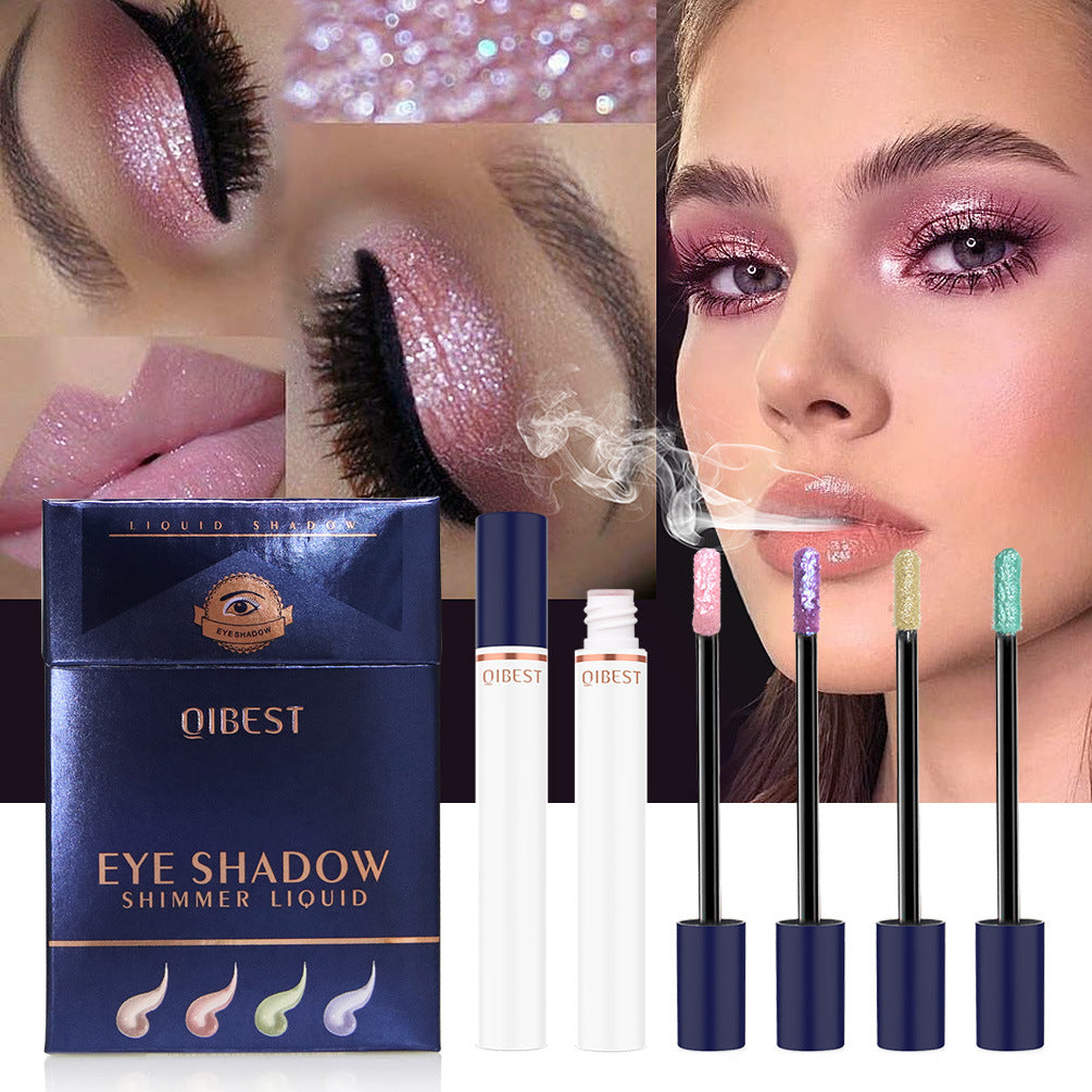 QIBEST Smoke Tube Eye Shadow Set Diamond Pearl Liquid Eye Shadow Shining Bright Eye Shadow Liquid