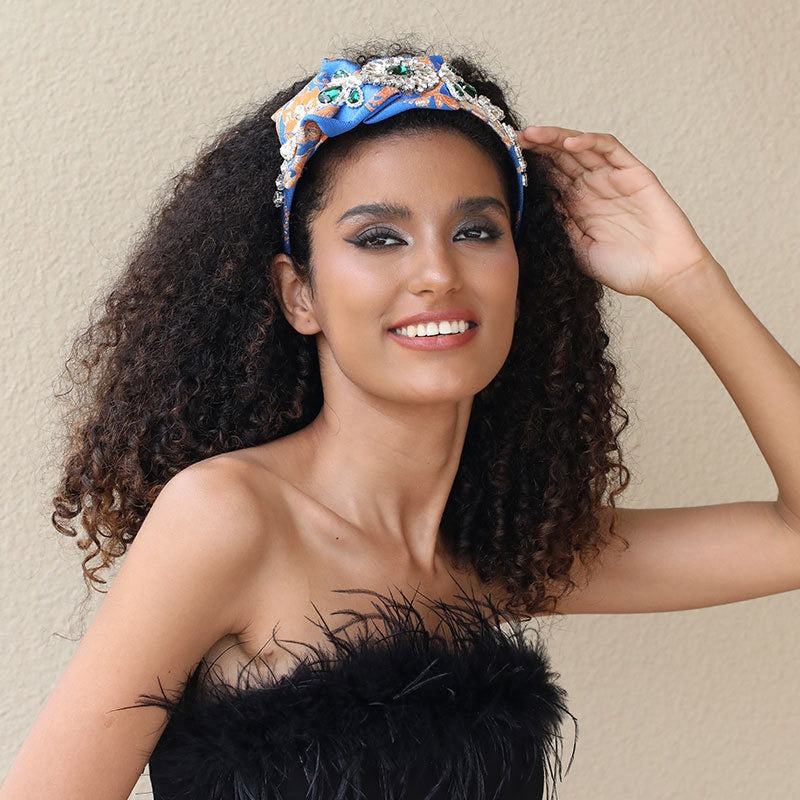 Heavy Industry Handmade Fabric and Diamond Set Fashion Hair Hoops for Women