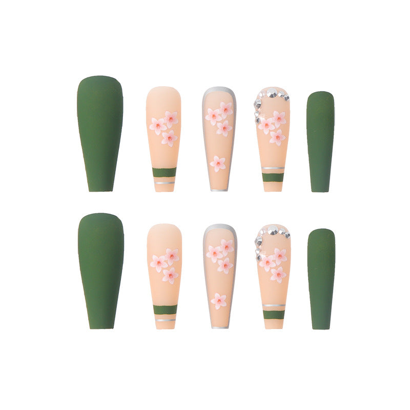 New Wear Nail Spring Flowers Bloom Drill Nail Ins Style Long Ballet Nail
