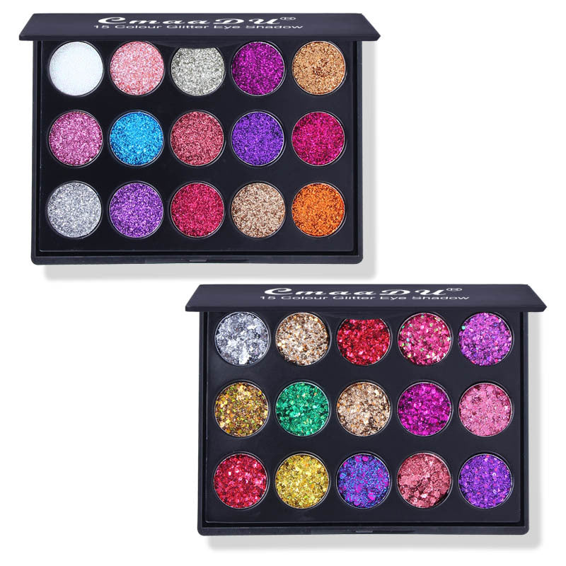 15 Colors Diamond Sequin Eyeshadow Palette Shiny Glitter Powder Highlighter Eyeshadow