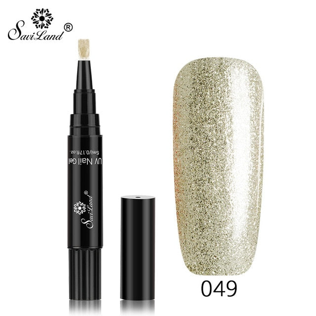 Saviland Newest 3 In 1 Gel Nail Varnish Pen Glitter One Step Nail Art Gel Polish Hybrid 60 Colors Easy To Use UV Gel Lacquer