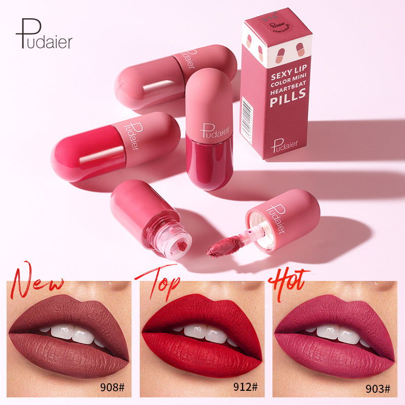 Pudaier 18 Color Mini Capsule Lip Glaze Velvet Fog Color Non-Stick Cup Smooth Matte