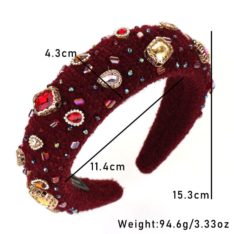 Heavy Industry Baroque Crystal Hair Hoop Women's Handmade Sewn Water Diamond Sponge Head Hoop Headpiece