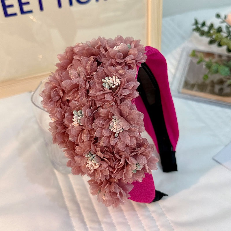 Flower series fashionable and exaggerated wide edge handmade fabric headband