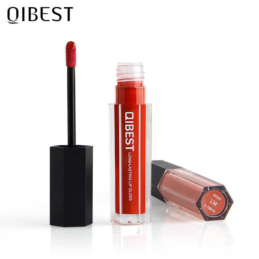 QIBEST Makeup Hexagonal Lip Gloss Matte Matte Lasting Lip Gloss Non-stick Liquid Lipstick