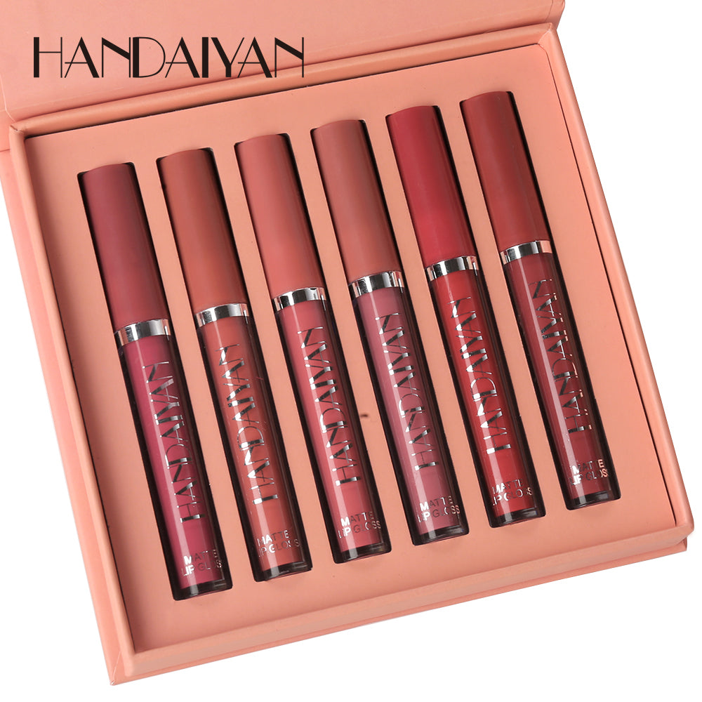 HANDAIYAN 6Pcs Lip Gloss Set Non Stick Matte Lip Gloss Set Gift Box Liquid Lipstick Cosmetic Not Easy To Fade