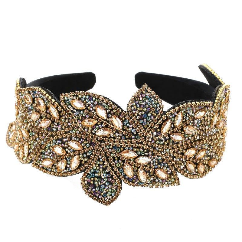 Handmade Heavy Craft Inlaid Water Diamond Rice Ball Head Hoop