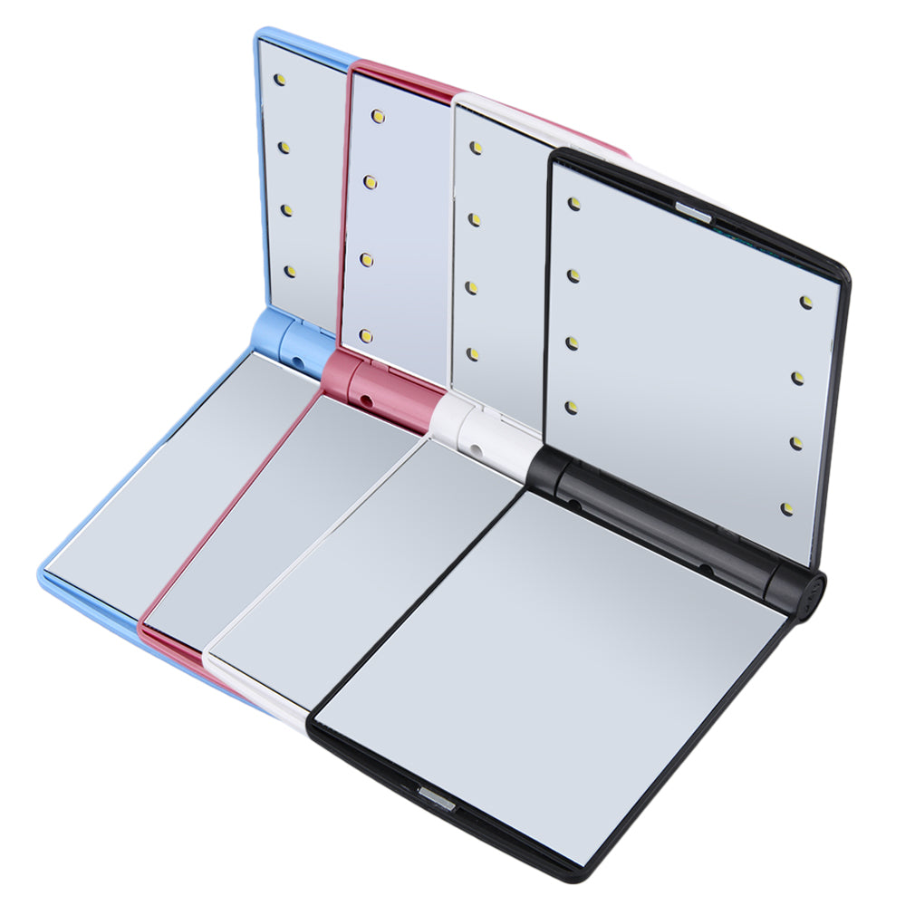Foldable Makeup Mirrors Lady Cosmetic Hand Folding Portable Compact Pocket Mirror 8 LED Lights Lamps
