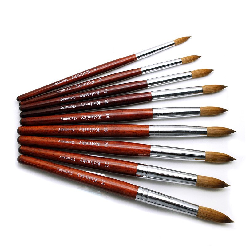 Kolinsky Acrylic Nail Brush Good Quality Nail Art Mink Brush Wood Handle Gel Builder Manicure Brush Drawing Tools Size 8-24