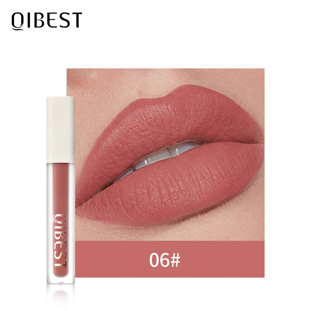 QIBEST Silky Lip Glaze Non-Stick Cup Does Not Fade Lip Gloss Makeup Color Liquid Lipstick Matte Moisturizing Lip Gloss