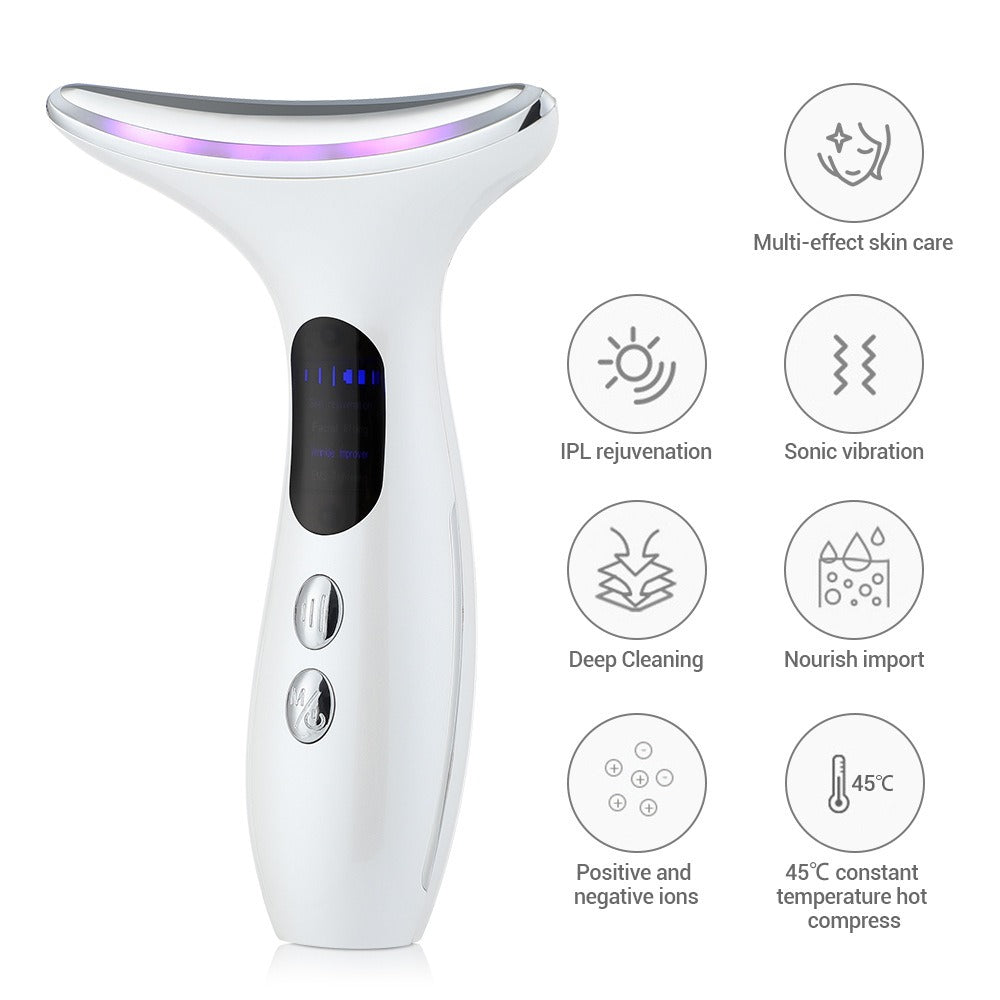 Facial Lift Anti Wrinkle Reduce Double Chin 3 Colors LED Photon Therapy EMS Face Neck Massager Beauty Device