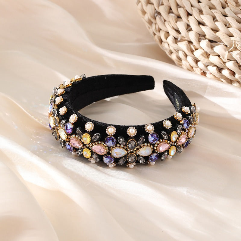 Retro Baroque colored glass drill sponge hair hoop