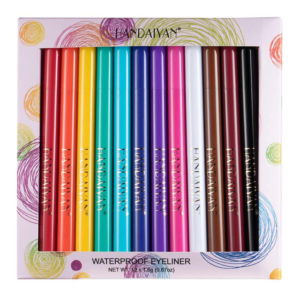 HANDAIYAN 12 Color Matte Color Eyeliner Quick-Drying And Not Easy To Smudge Liquid Eyeliner Pen 12 Pack Eyeliner