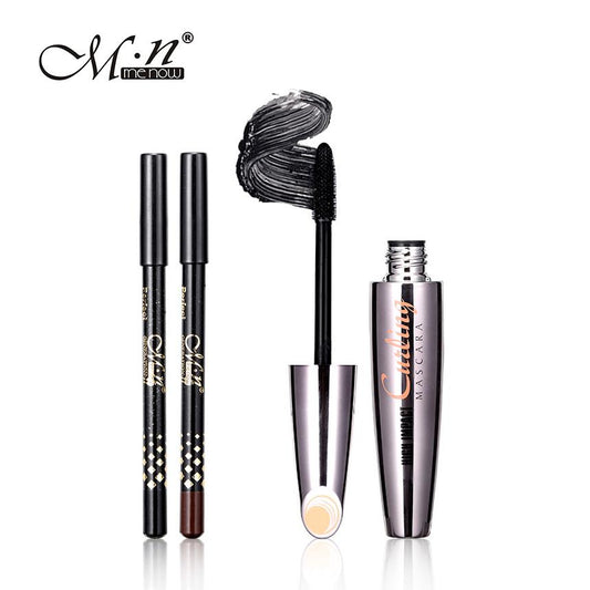 M.n Menow Mascara with 2pcs Eyebrow Pencil Longwearing Cosmetics 3D Fiber Lashes Lengthening