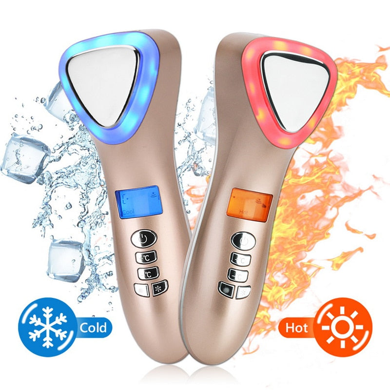 Ultrasonic Cryotherapy LED Hot Cold Hammer Facial Lifting Vibration Massager Face Body Spa Import Export Beauty Salon Machine