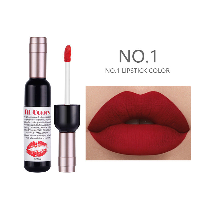 Fit Colors Red Wine Bottle Non-Stick Cup Matte Lip Gloss Matte Velvet Is Not Easy To Fade Lip Gloss Liquid Lipstick