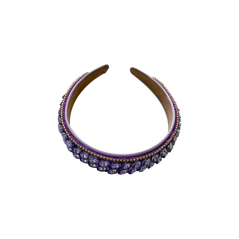 Fashionable double row geometric circular purple rhinestone hairband