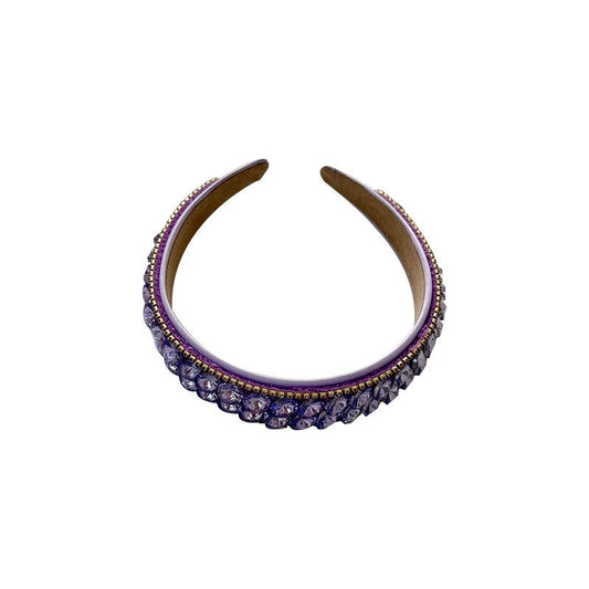 Fashionable double row geometric circular purple rhinestone hairband