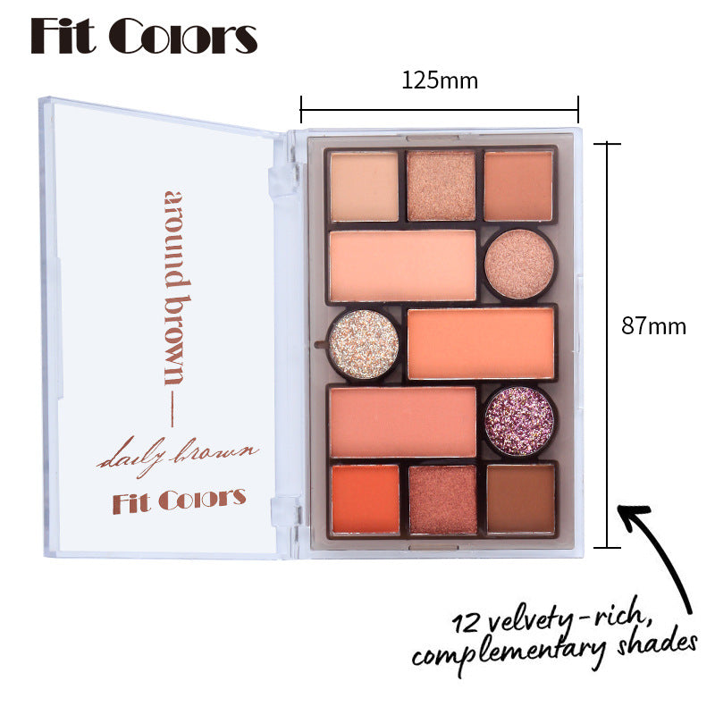Fit Colors 12-Color Face Comprehensive Makeup Powder Palette Matte Pearlescent Earth Color Blush Eyebrow Powder Eye Shadow